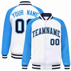 White Navy-White Raglan Varsity Full-Snap Letterman Jacket 1