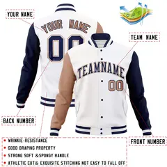 White Navy-White Raglan Varsity Full-Snap Letterman Jacket 4