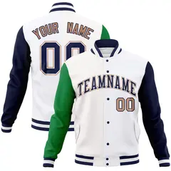 White Navy-White Raglan Varsity Full-Snap Letterman Jacket