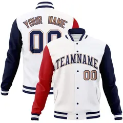 White Navy-White Raglan Varsity Full-Snap Letterman Jacket 1