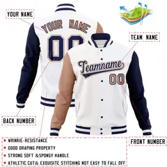 White Navy-White Raglan Varsity Full-Snap Letterman Jacket 4