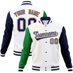 White Navy-White Raglan Varsity Full-Snap Letterman Jacket