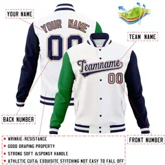 White Navy-White Raglan Varsity Full-Snap Letterman Jacket 4