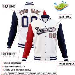White Navy-White Raglan Varsity Full-Snap Letterman Jacket 4