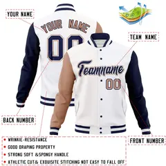White Navy-White Raglan Varsity Full-Snap Letterman Jacket 4