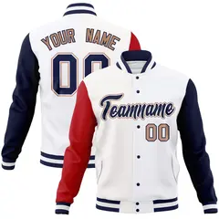 White Navy-White Raglan Varsity Full-Snap Letterman Jacket 1