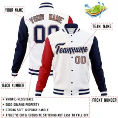 White Navy-White Raglan Varsity Full-Snap Letterman Jacket 4