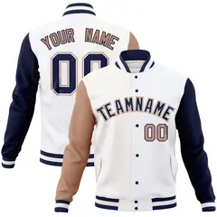 White Navy-White Raglan Varsity Full-Snap Letterman Jacket