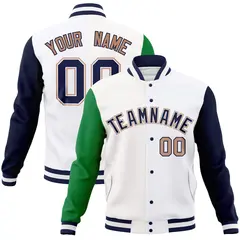 White Navy-White Raglan Varsity Full-Snap Letterman Jacket 1