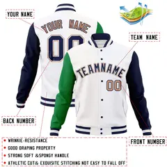 White Navy-White Raglan Varsity Full-Snap Letterman Jacket 4