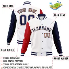 White Navy-White Raglan Varsity Full-Snap Letterman Jacket 4