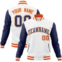 White Navy-White Raglan Varsity Full-Snap Letterman Jacket