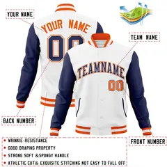 White Navy-White Raglan Varsity Full-Snap Letterman Jacket 4