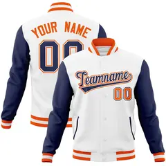 White Navy-White Raglan Varsity Full-Snap Letterman Jacket 1