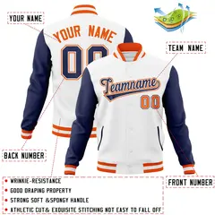 White Navy-White Raglan Varsity Full-Snap Letterman Jacket 4