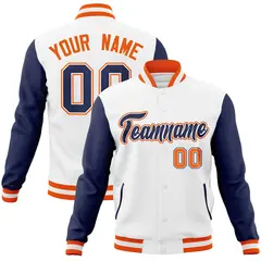 White Navy-White Raglan Varsity Full-Snap Letterman Jacket