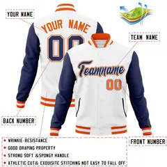 White Navy-White Raglan Varsity Full-Snap Letterman Jacket 4