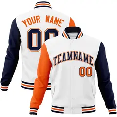 White Navy-White Raglan Varsity Full-Snap Letterman Jacket