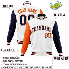 White Navy-White Raglan Varsity Full-Snap Letterman Jacket 4