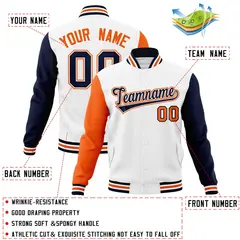 White Navy-White Raglan Varsity Full-Snap Letterman Jacket 4