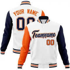 White Navy-White Raglan Varsity Full-Snap Letterman Jacket 1