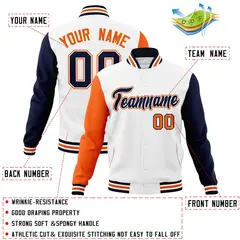 White Navy-White Raglan Varsity Full-Snap Letterman Jacket 4