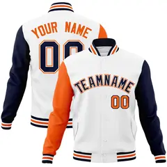White Navy-White Raglan Varsity Full-Snap Letterman Jacket