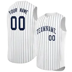 White Navy-White Striped Sleeveless Fashion Baseball Jersey