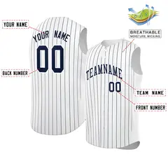 White Navy-White Striped Sleeveless Fashion Baseball Jersey 2