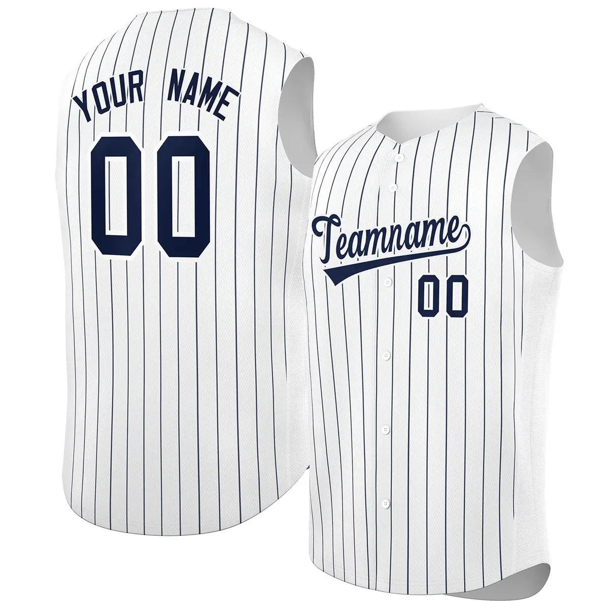 White Navy-White Striped Sleeveless Fashion Baseball Jersey