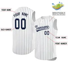 White Navy-White Striped Sleeveless Fashion Baseball Jersey 2