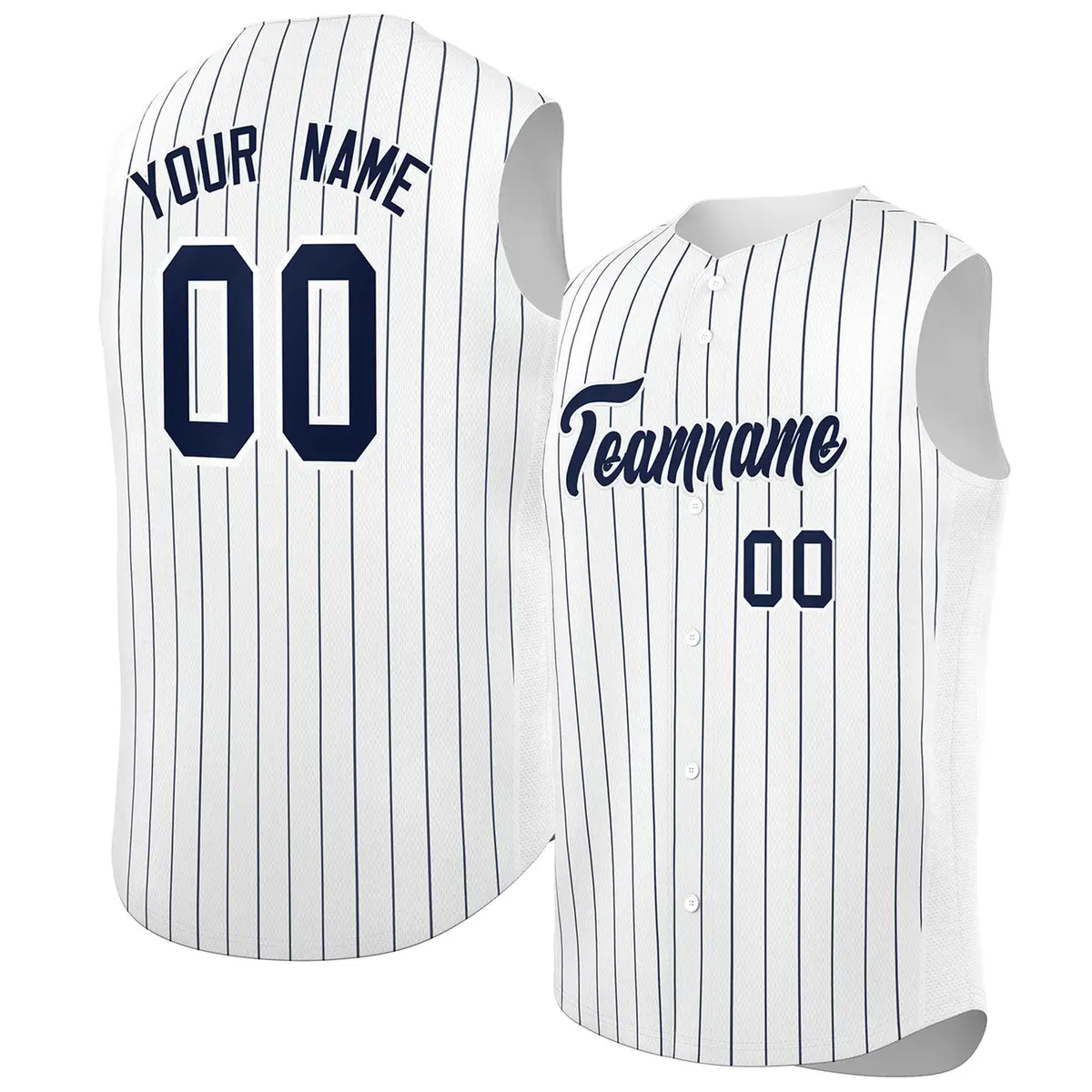 White Navy-White Striped Sleeveless Fashion Baseball Jersey