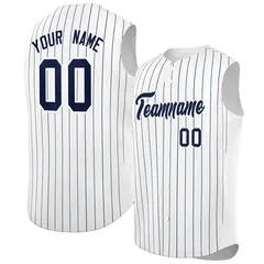 White Navy-White Striped Sleeveless Fashion Baseball Jersey
