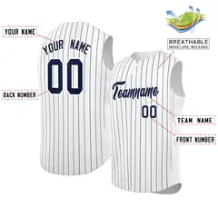 White Navy-White Striped Sleeveless Fashion Baseball Jersey 2