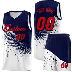 White Navy Wing Pattern Basketball Jersey Sports Uniform