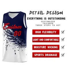 White Navy Wing Pattern Basketball Jersey Sports Uniform 2