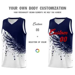 White Navy Wing Pattern Basketball Jersey Sports Uniform 3