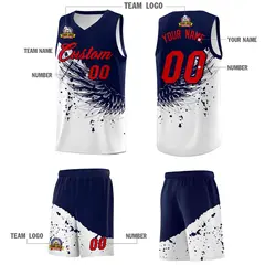 White Navy Wing Pattern Basketball Jersey Sports Uniform 5