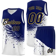 White Navy Wing Pattern Basketball Jersey Sports Uniform