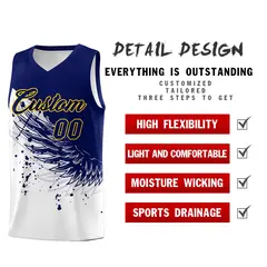 White Navy Wing Pattern Basketball Jersey Sports Uniform 2