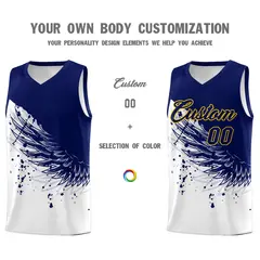 White Navy Wing Pattern Basketball Jersey Sports Uniform 3