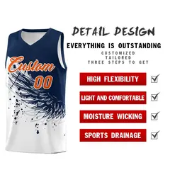 White Navy Wing Pattern Basketball Jersey Sports Uniform 2