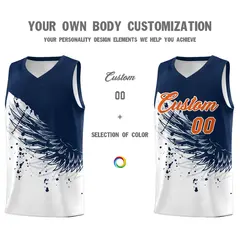 White Navy Wing Pattern Basketball Jersey Sports Uniform 3