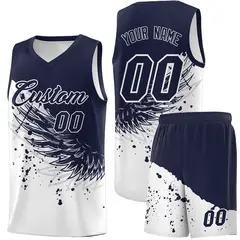 White Navy Wing Pattern Basketball Jersey Sports Uniform 1