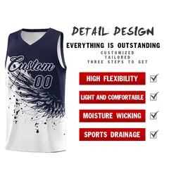 White Navy Wing Pattern Basketball Jersey Sports Uniform 2