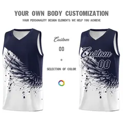 White Navy Wing Pattern Basketball Jersey Sports Uniform 3