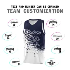 White Navy Wing Pattern Basketball Jersey Sports Uniform 4