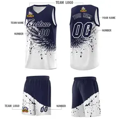 White Navy Wing Pattern Basketball Jersey Sports Uniform 5