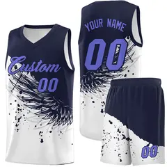 White Navy Wing Pattern Basketball Jersey Sports Uniform 1