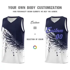 White Navy Wing Pattern Basketball Jersey Sports Uniform 3